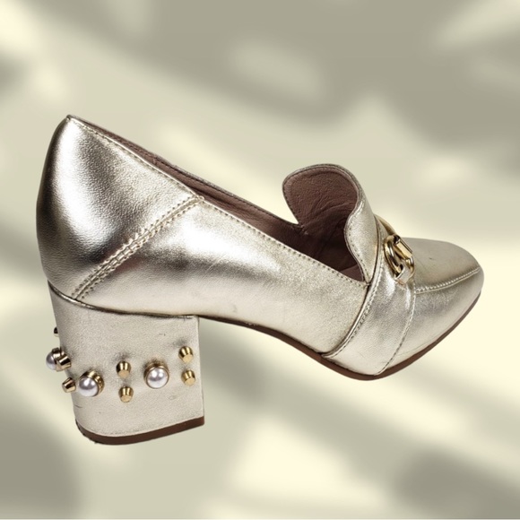 Steven by Steve Madden Layla Gold Leather Block Heels - Picture 3 of 8